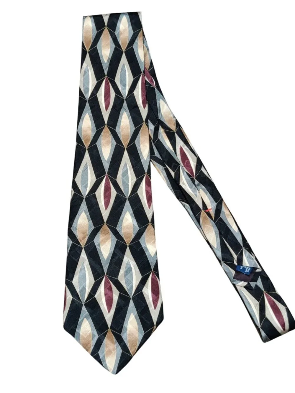 Conte di Milano Tie Black Geometric Burgundy Gold Gray Abstract Retro Vintage